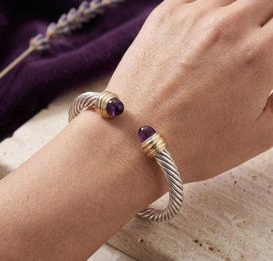 Gold Plated IGI Certified Classic 925 Sterling Silver Cuff Bangle <b>Bracelet</b> Natural Purple <b>Amethyst</b> Anniversary Wedding Gift - Product Image 4