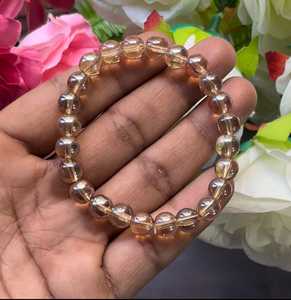 Natural Citrine Beaded Bracelet Round Classic Style Unisex Gift Jewelry - Product Image 1