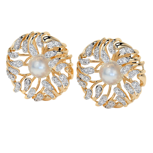 2-in-1 Removable <b>Earrings</b> Jackets with Diamond Accents Floral Cage Design with Pearl & Lab Diamond in Yellow Gold Screw <b>Back</b> - Product Image 5