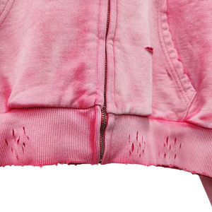 Oversized <b>Pink</b> <b>Tie</b>-Dye Hooded Zip-Up Sweatshirt Unisex Cotton French Terry Crop Length Regular Sleeve Casual Spring Fit - Product Image 3