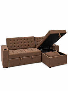 Canapé-lit d'angle moderne en forme de L, multi-lits, marron, capitonné, en tissu, pour salon, villa, appartement - Product Image 1