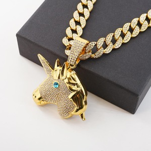 Pendentif Licorne Hip Hop en Strass avec Chaîne Cubaine de 15 MM, Bijoux de Rappeur, Collier en Gros Prêt à Expédier - Product Image 4