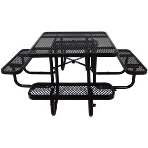 46\" Black Outdoor Square Steel Picnic <b>Table</b> with <b>Umbrella</b> Pole Garden Sets - Product Image 2