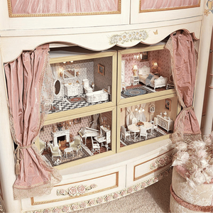 Armario Ecológico de Lujo Estilo Vintage Francés, Madera de Caoba Sólida, Detalle de Cortina Rosa Pastel, Estilo Princesa, para Dormitorio Infantil u Hotel - Product Image 3