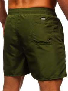 Short de bain décontracté pour homme, vert uni, taille mi-haute, avec cordon de serrage, séchage rapide - Product Image 3