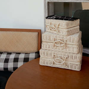 Maletas blancas Juego de regalo para niños Mini caja de maleta de ratán con asa Equipaje de viaje Maletín de mano - Product Image 4