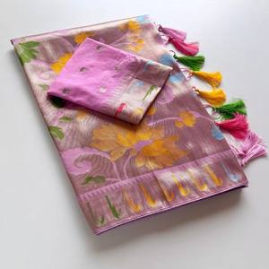 VASTRA COTTAGE Saree Jamdani Puro con Borde Paithani Minakari, Pallu de Zari de Lujo y Trabajo de Bordeado con Dori y Borlas, con Blusa a juego - Product Image 6