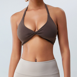 Sujetadores deportivos de impacto para mujer, sujetador de yoga con cuello halter, tirantes ajustables, espalda abierta, almohadillas extraíbles, sujetador con escote en V profundo - Product Image 5