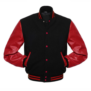 แจ็คเก็ตเบสบอลแบบ Letterman สีดำสั่งทำพิเศษพร้อมแขนหนังสีขาว แจ็คเก็ตบอมเบอร์สำหรับผู้ชาย แจ็คเก็ตทีมวิทยาลัยแบบสั่งทำส่วนตัว - Product Image 5