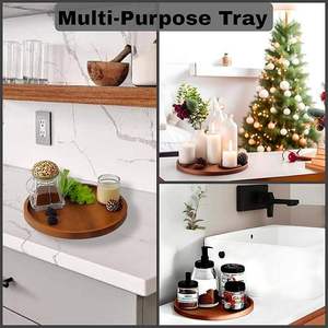 Round Wood <b>Serving</b> Tray Solid Minimalist Design <b>Dishes</b> & Plates <b>Set</b> of 2 Premium Finish Durable At Best Price - Product Image 2