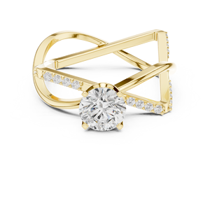 Anillo de Diamantes Solitario Geométrico Moderno Chapado en Oro Amarillo para Mujer, Joyería de Lujo para Compromiso y Boda - Product Image 1