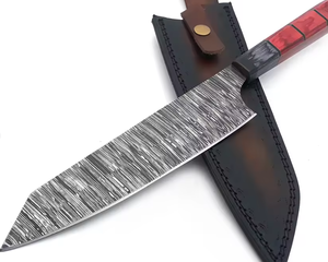 Couteau de chef en acier Damas, fait main, écologique, ambidextre, manche en bois, tranchant comme un rasoir, passe au lave-vaisselle, style traditionnel - Product Image 5