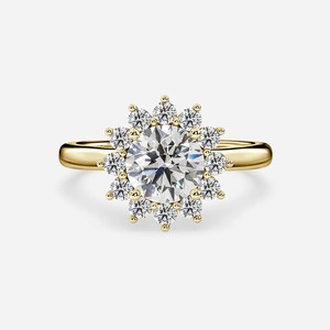 Anillo de Compromiso con Diamante Cultivado en Laboratorio de Corte Redondo de 1 Quilate, Anillo de Halo de Flores de Oro Amarillo de 14 Quilates - Product Image 2