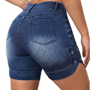 Short en jean droit pour femme, coupe droite, taille mi-haute, respirant, délavé, avec poches latérales personnalisées et imprimé, idéal pour l'été – Nouvelle collection en promotion - Product Image 4