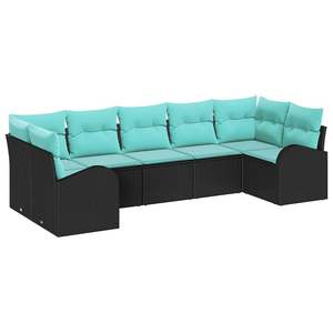 Ensemble de canapés de jardin en polyrotin noir et turquoise, 7 pièces - Product Image 2