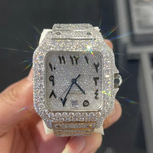 Montre en acier inoxydable bicolore pour homme |   Montre à boîtier serti de diamants Moissanite VVS |   Verre chronographe plaqué argent or rose de luxe - Product Image 1