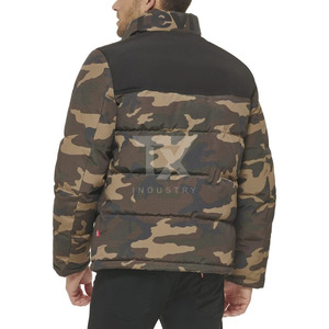 Pakistan Manufacture <b>Warm</b> Puffer Jacket Red Color Full Sleeve Stand Collar Men's Hooded Front Logo Custom Design Size - Product Image 3
