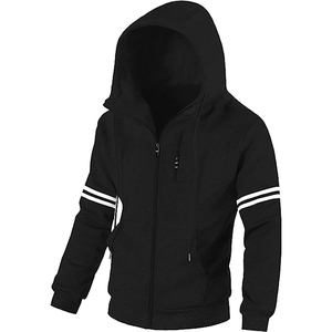 Sweat-shirt à capuche zippé noir pour homme, couleur unie, coupe décontractée, vêtement d'automne, matière polaire, design respirant - Product Image 1