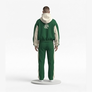 Conjunto Deportivo Personalizado para Hombre, Tejido Waffle Grueso, Verde y Crema, Sudadera con Cierre y Diseño Chevron en Contraste, Pantalones Deportivos Ajustados - Product Image 2