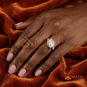 Classic 14K Rose Gold Marquise Cut Diamond Bridal <b>Ring</b> with <b>Split</b> Shank and Multi Row Diamond Band for Women - Product Image 4