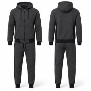 Ensemble de survêtement en molleton de coton épais personnalisé avec sweat à capuche zippé et pantalon de jogging – Fabricant OEM de vêtements de sport sous marque privée - Product Image 1