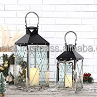Stainless Steel <b>Lanterns</b> Metal <b>Lantern</b> Hanging Glass <b>Lanterns</b> for <b>Candles</b> Indoor <b>Outdoor</b> - Product Image 4
