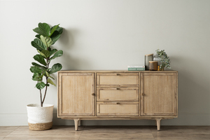 Aparador Rústico Moderno de Madera Maciza de 1.6M con Diseño de Ratán, Mueble de Almacenamiento Multifuncional de Fácil Montaje para Comedor - Product Image 2
