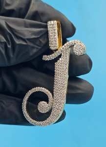 Pendentif lettre J en argent sterling 925 de luxe avec moissanite, micro-pavé, taille brillant rond, unisexe - Product Image 4