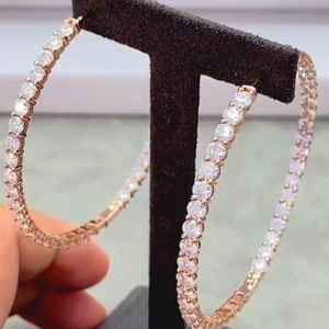 Boucles d'oreilles créoles en argent sterling 925 avec moissanite, taille brillant rond intérieur/extérieur, certifiées, plaquées or 14 carats, bijoux de luxe - Product Image 4