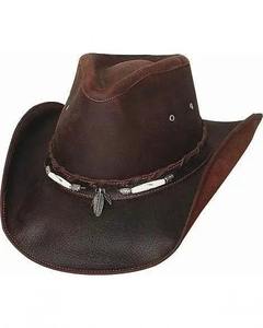Sombrero de Vaquero Clásico de Cuero Marrón Vintage con Banda Trenzada y Adorno de Pluma para Vaqueros y Vaqueras - Product Image 1