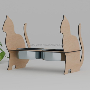 Cuenco doble para perros con forma de casa de lujo, producto para mascotas de MDF de corte menor, alimentador de agua portátil para cachorros y perros para suministro de agua y comida para mascotas - Product Image 4
