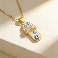 QIKU créatif goutte d'huile pantoufles forme oeil motif pendentif femmes cuivre Zircon collier bijoux accessoires insolites cadeau