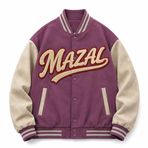 เสื้อแจ็คเก็ต Letterman แบบสั่งทำพิเศษ ตัวเสื้อผ้าฝ้าย พิมพ์ตัวอักษรหนา สำหรับแบรนด์สตรีทแวร์ จัดส่งรวดเร็ว รับผลิตแบบ Private Label - Product Image 2