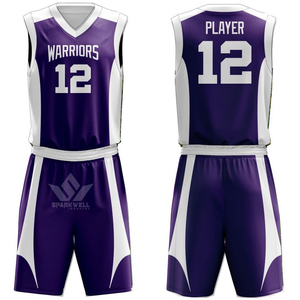 Ensemble de maillots de basket-ball sublimés personnalisables, violet et blanc, col en V, unisexe, vêtements de sport pour adultes, évacuant l'humidité - Product Image 3