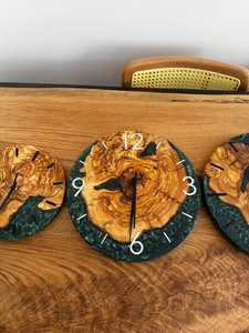 Handmade Olive Wood Green Epoxy Resin Modern Design Battery Powered Wall <b>Clock</b> Silent Artisan Timepiece Living Room Decor - Product Image 3