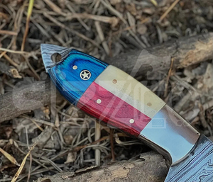 Couteau de chasse OEM Wirecut en acier Damas, couteau à dépecer, lame fixe avec manche en bois, couteau de camping et d'extérieur EDC avec étui en cuir - Product Image 4