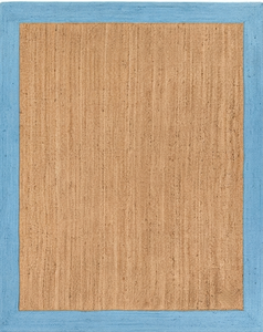 Alfombra rectangular de yute natural con borde azul cielo, alfombra tejida a mano para decoración del hogar - Product Image 2