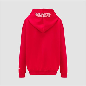 Sudadera con capucha roja para hombre al por mayor, estilo urbano, oversize, de algodón French Terry, con estampado gráfico y logo frontal, manga regular, para otoño. - Product Image 2