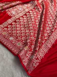 Sari en soie Mashru pure Meenakari, tissage Banarasi fait main, bordure florale traditionnelle, tenue de mariage ethnique, vente en gros de saris en soie - Product Image 5