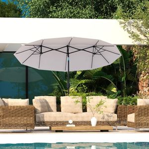 Grande Ombrellone da Esterno 24 cm (9.5'') a Doppia Faccia con Manovella Inclinabile a Pulsante, 3 Prese d'Aria e 12 Stecche per Patio - Product Image 6
