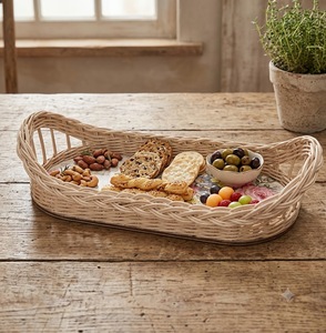 Plateau de service rectangulaire en osier durable, finition naturelle, Ecowoodies, pour le sol, rangement alimentaire, style campagnard - Product Image 2