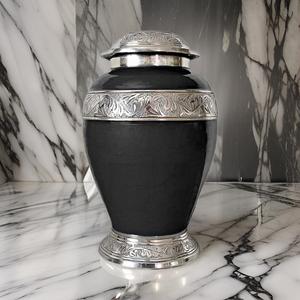 Wholesale Charcoal <b>Black</b> Silver Band Funeral Ceremony Metal Cremation Urns Decorative Memorial Ashes Metal Jar Customized Colour - Product Image 2