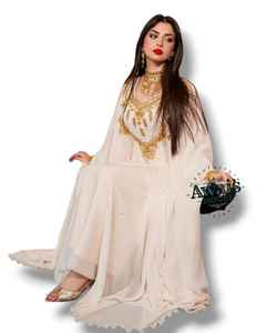 Venta al por mayor AWAIS HOUSE - Conjunto de lujo de 2 piezas para mujer musulmana, modesto, sencillo, de gasa lisa con cuentas, túnica de largo completo, corte A, para fiesta o boda - Product Image 6