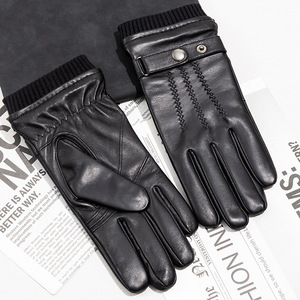 Leather <b>Gloves</b> Wrist Length Thermal Winter Warmth Plain Style Daily Use Cotton Lining Black - Product Image 6