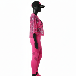 Conjunto de Camiseta y Leggings Premium para Mujer, Malla Transpirable de Poliéster y Spandex, 120 GSM, Panel Superior y Leggings con Logotipo Personalizado - Product Image 3