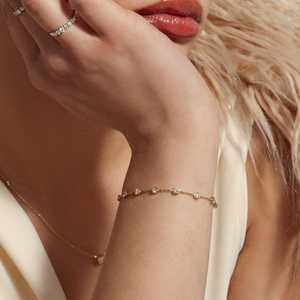 Chain <b>Bracelet</b> 1 Ct Round Sparkling Lab Grown Diamond Station Cable Chain <b>Stacking</b> Lobster Clasp 7inch Length 10K 14k Solid Gold - Product Image 2