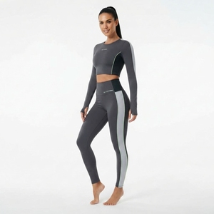 Women Long Sleeve Crop Top and High Waist <b>Leggings</b> Set Custom Yoga Fitness <b>Activewear</b> - Product Image 2