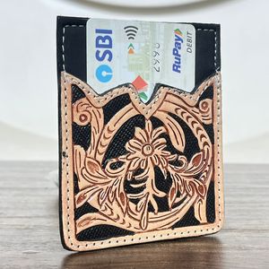 Nuevo Tarjetero de Cuero Vacuno Genuino con Bloqueo RFID para Negocios y Viajes, Diseño Floral, Mini Tarjetero de Cuero Repujado - Product Image 5