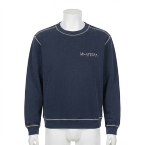 Men's <b>Navy</b> Blue Crewneck <b>Sweatshirt</b> Contrast Stitching Pullover Casual Streetwear Long Sleeve Custom <b>Sweatshirt</b> - Product Image 4