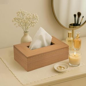 Modern Wood Grain Facial Tissue Holder with Easy Refill Cover-Table Organizer Decor for Home and Office - Product Image 5